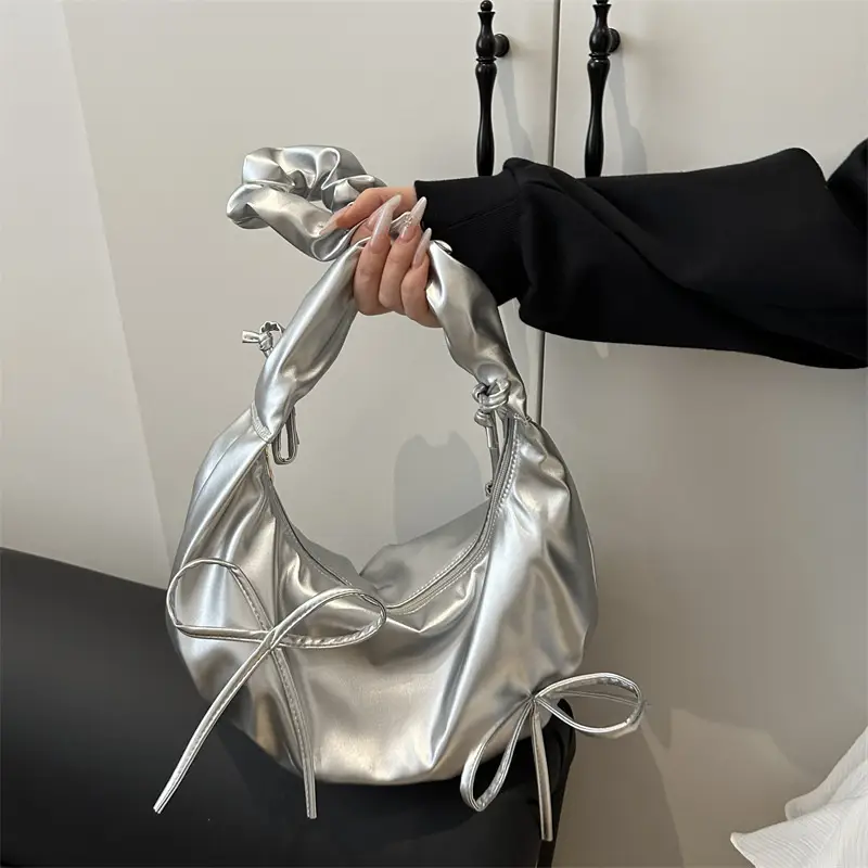 White Pleated Shoulder Bag for Women - Image 4