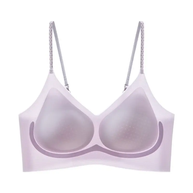 Ice Silk Beautiful Back Soft Support Sling Seamless Bra Light and Breathable Fixed Cup Push-Up Breast-Retracting Vest-Style Bra