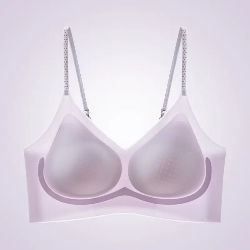 Ice Silk Beautiful Back Soft Support Sling Seamless Bra Light and Breathable Fixed Cup Push-Up Breast-Retracting Vest-Style Bra