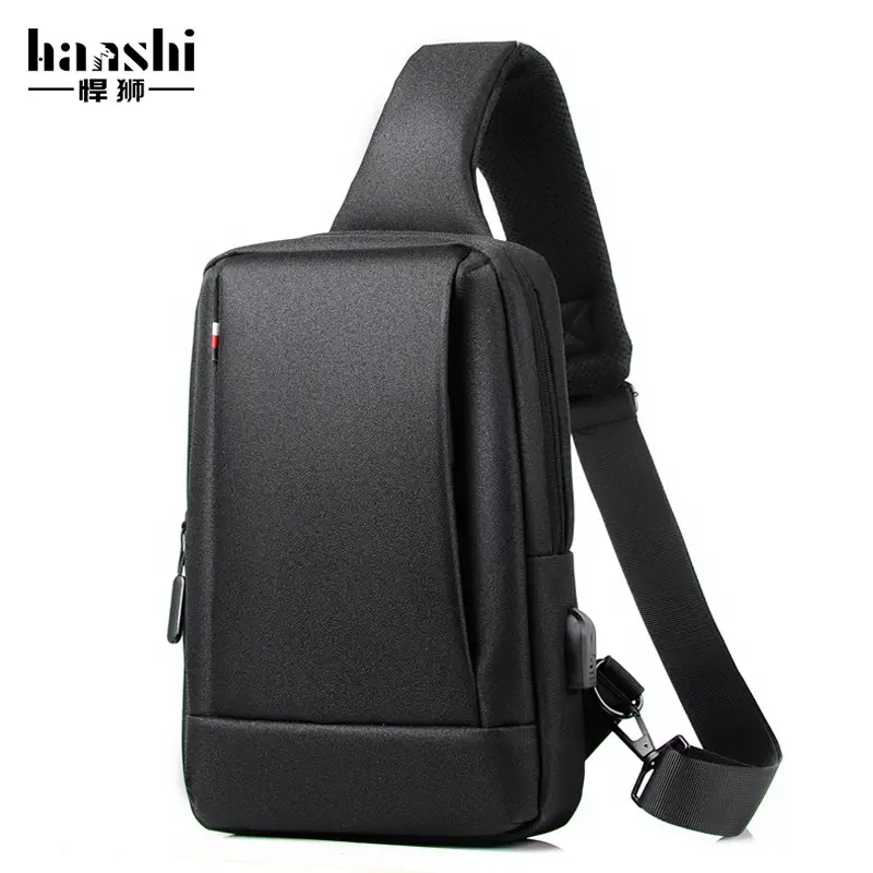 Men's Black Waterproof Cross-Border Logo Chest Bag