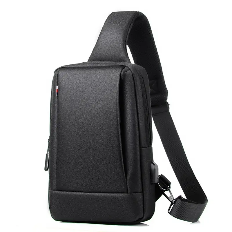 Men's Black Waterproof Cross-Border Logo Chest Bag