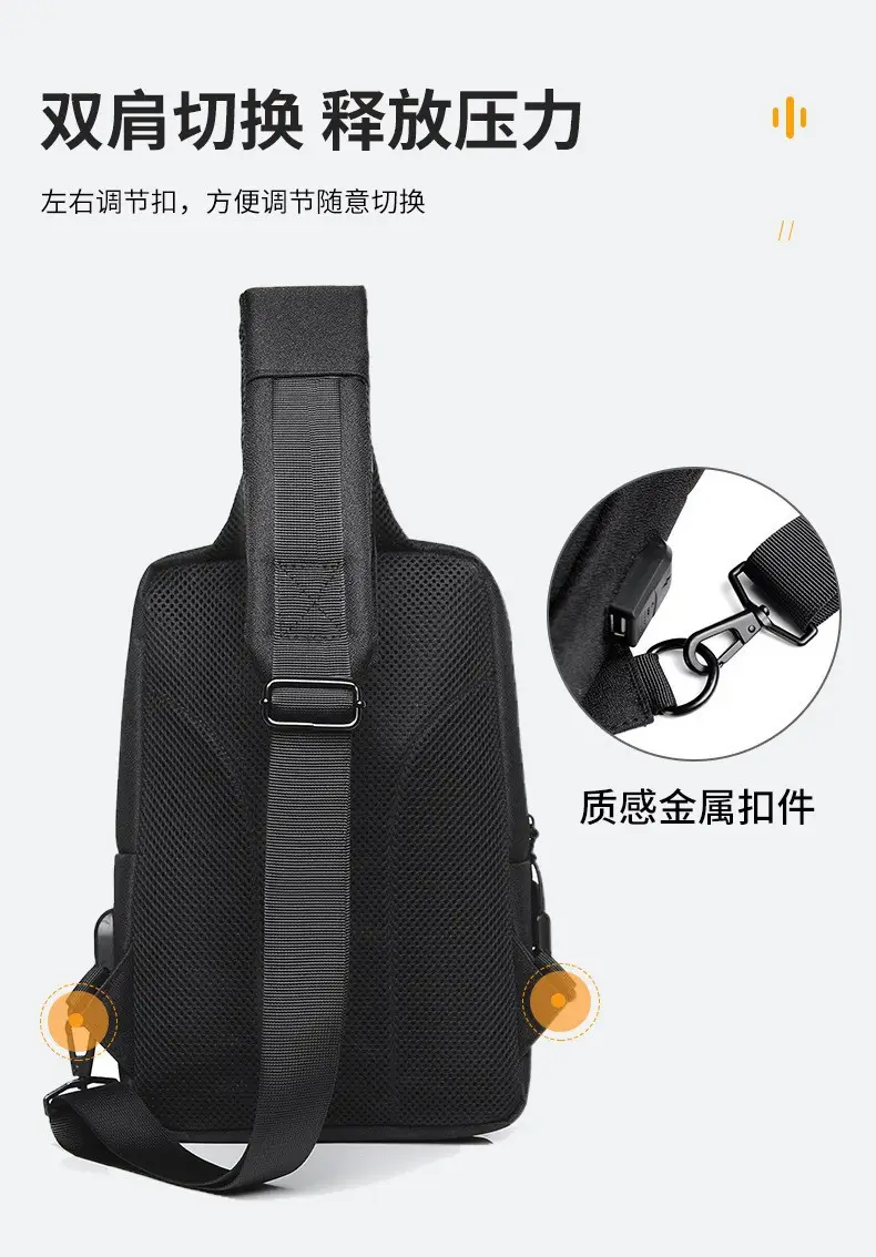 Men's Black Waterproof Cross-Border Logo Chest Bag — feature 10