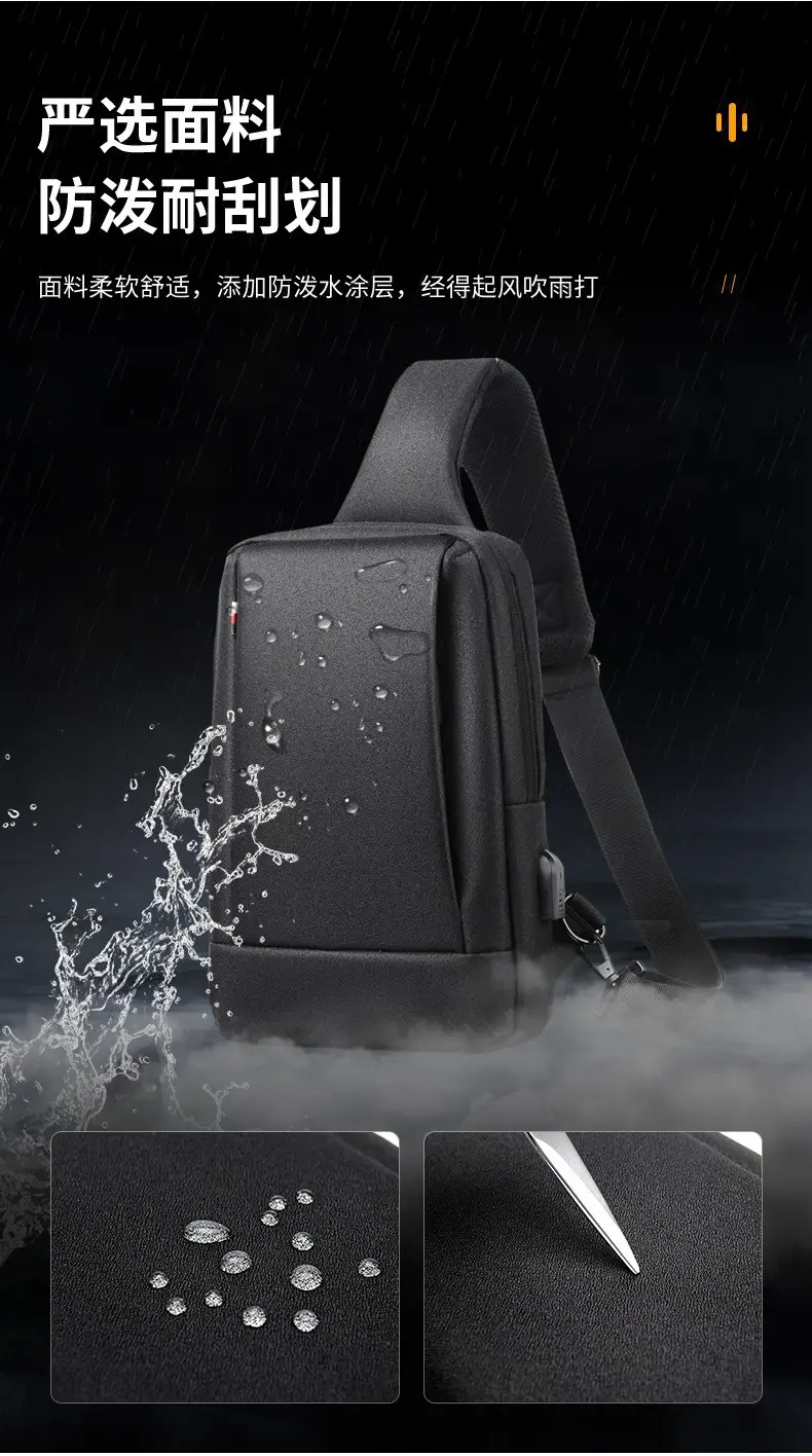 Men's Black Waterproof Cross-Border Logo Chest Bag — feature 12