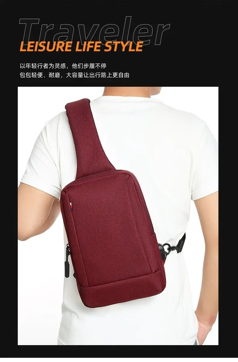 Men's Black Waterproof Cross-Border Logo Chest Bag — feature 16