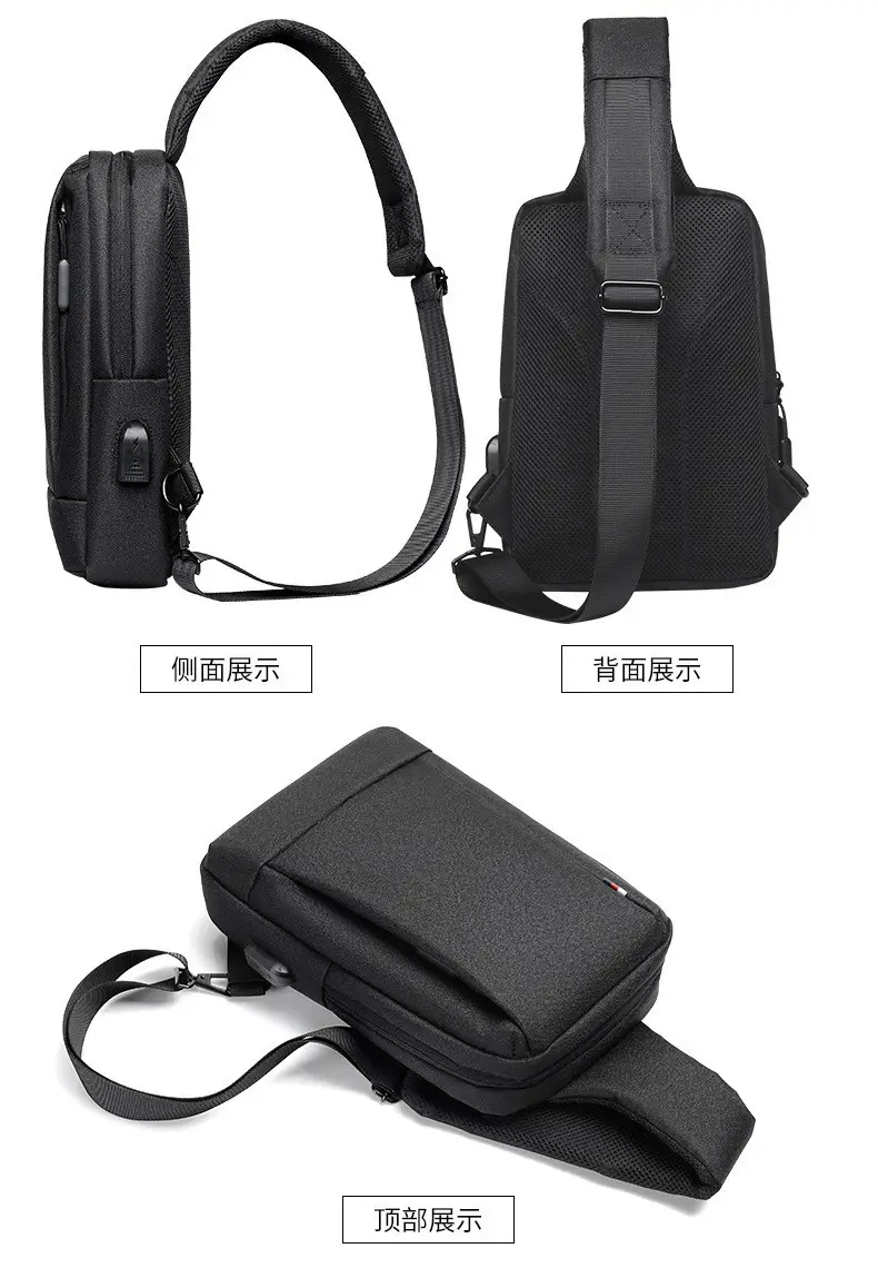 Men's Black Waterproof Cross-Border Logo Chest Bag — feature 21