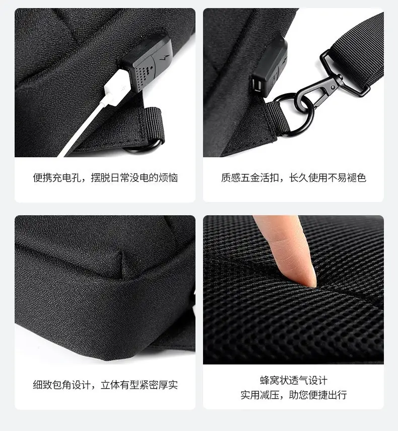 Men's Black Waterproof Cross-Border Logo Chest Bag — feature 23