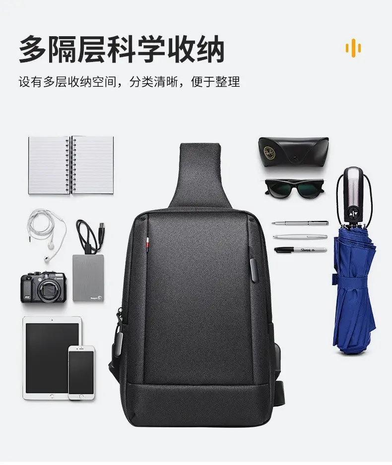 Men's Black Waterproof Cross-Border Logo Chest Bag — feature 6