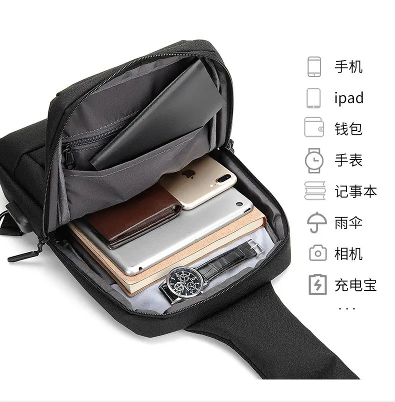 Men's Black Waterproof Cross-Border Logo Chest Bag — feature 7