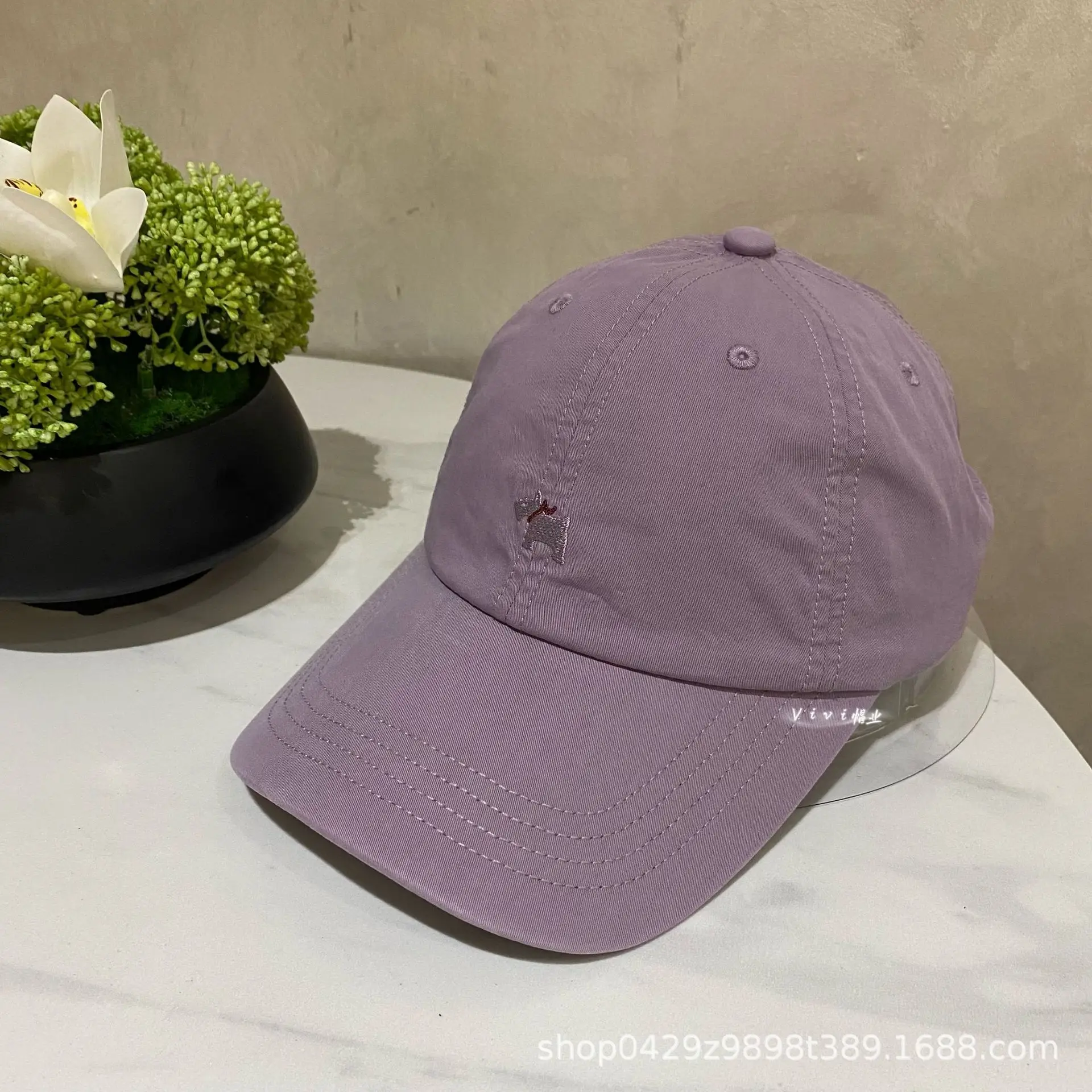 Purple Embroidered Baseball Cap for Women Spring Summer