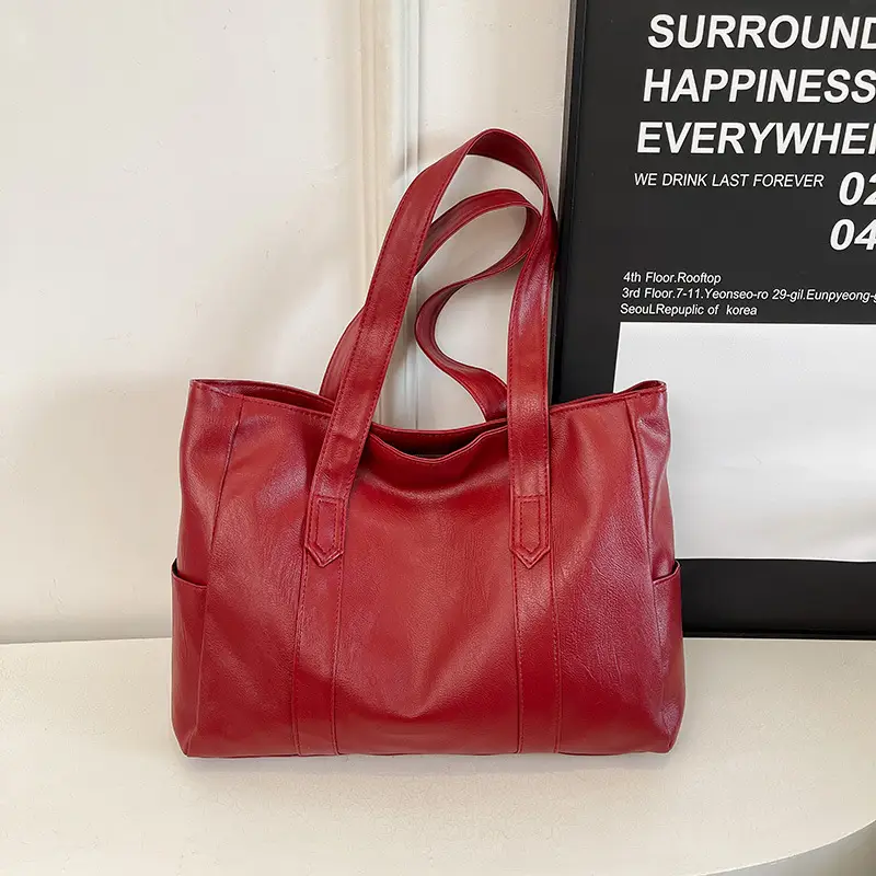 Red Leather Vintage Shoulder Bag Large Capacity 2025 - Image 2