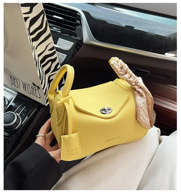 Women's Yellow Textured Shoulder Crossbody Bag — feature 3