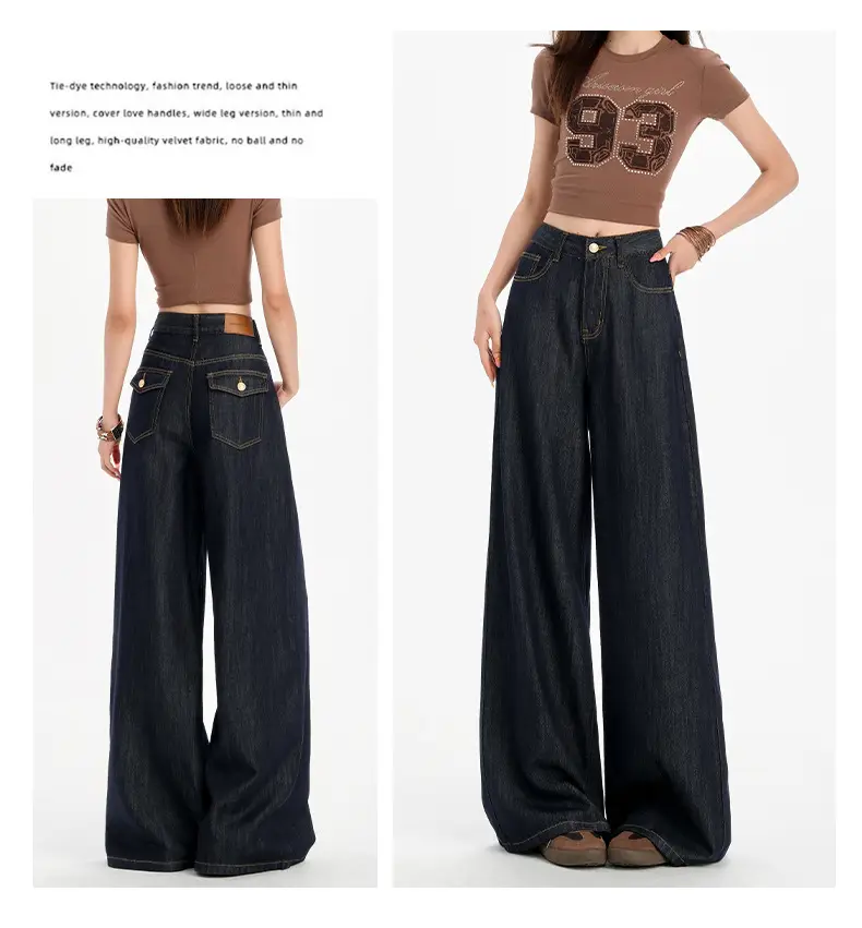 Dark Blue Tencel Wide Leg Jeans High Waist Summer — feature 10