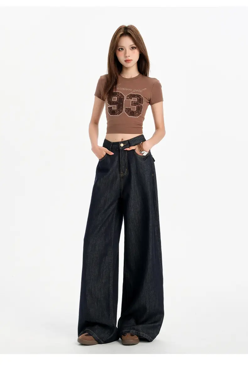 Dark Blue Tencel Wide Leg Jeans High Waist Summer — feature 11