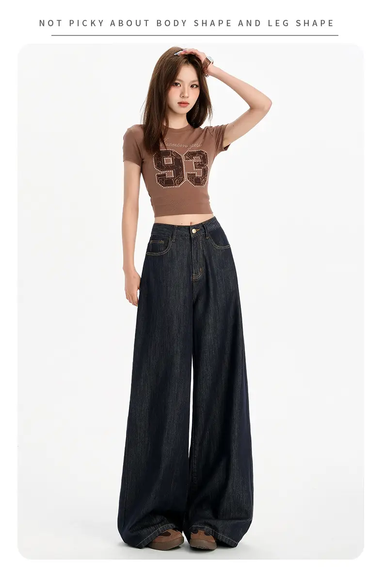 Dark Blue Tencel Wide Leg Jeans High Waist Summer — feature 12