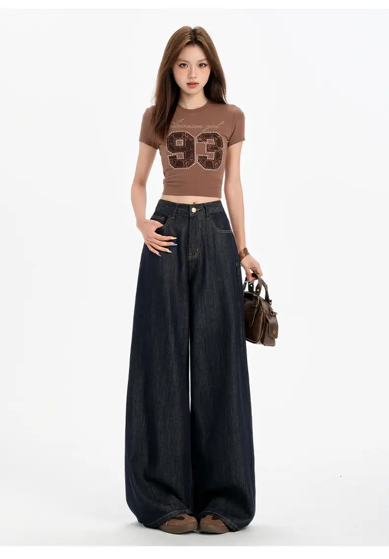 Dark Blue Tencel Wide Leg Jeans High Waist Summer — feature 13