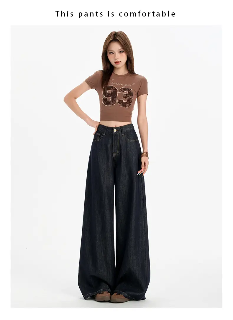 Dark Blue Tencel Wide Leg Jeans High Waist Summer — feature 14