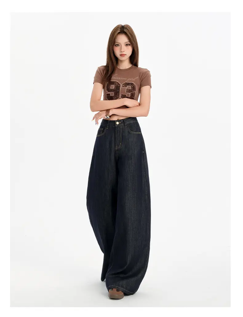 Dark Blue Tencel Wide Leg Jeans High Waist Summer — feature 15