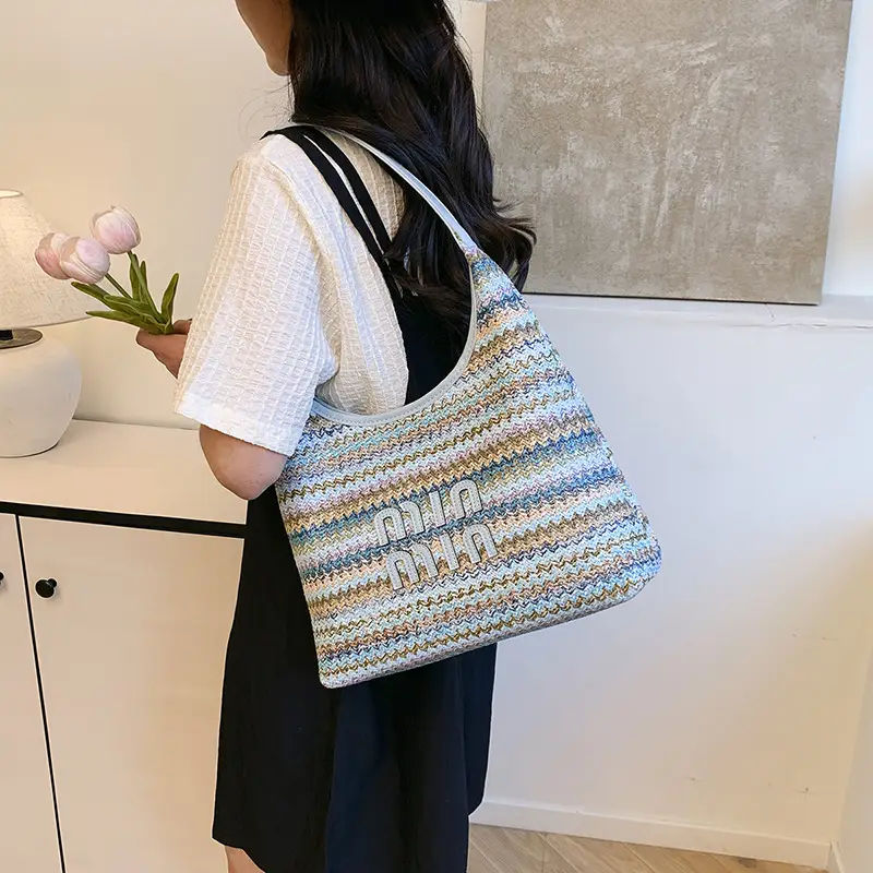 New Colorful Woven Straw Shoulder Bag Large Capacity - Image 7