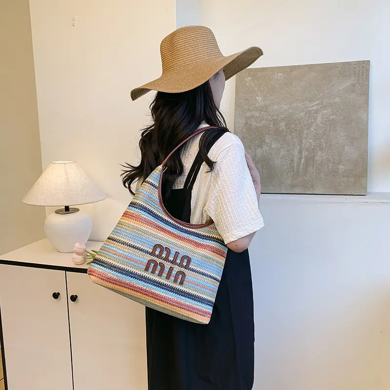 New Colorful Woven Straw Shoulder Bag Large Capacity - Image 8