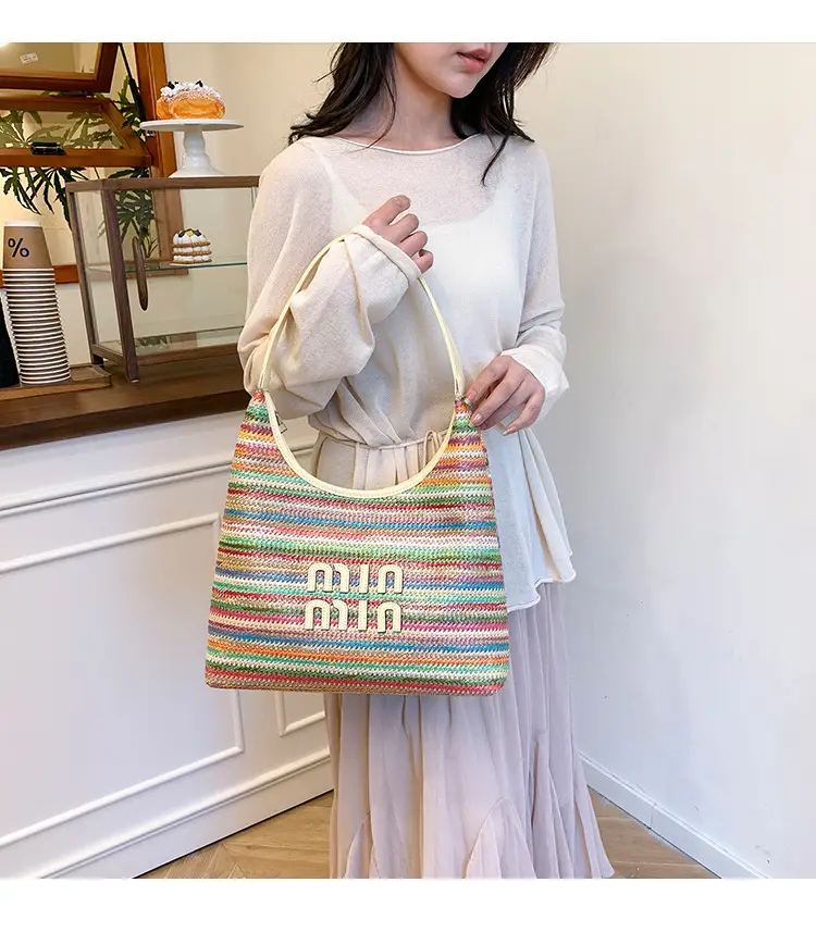 New Colorful Woven Straw Shoulder Bag Large Capacity — feature 3