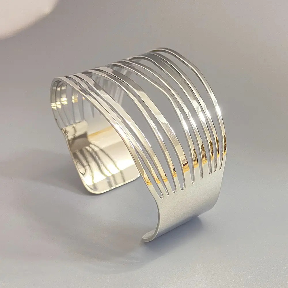 European and American Exaggerated Gold Wide-Brimmed Fashion Geometric Stripe Open Bracelet, High-End Glossy Surface Wristband Arm Band — feature 15