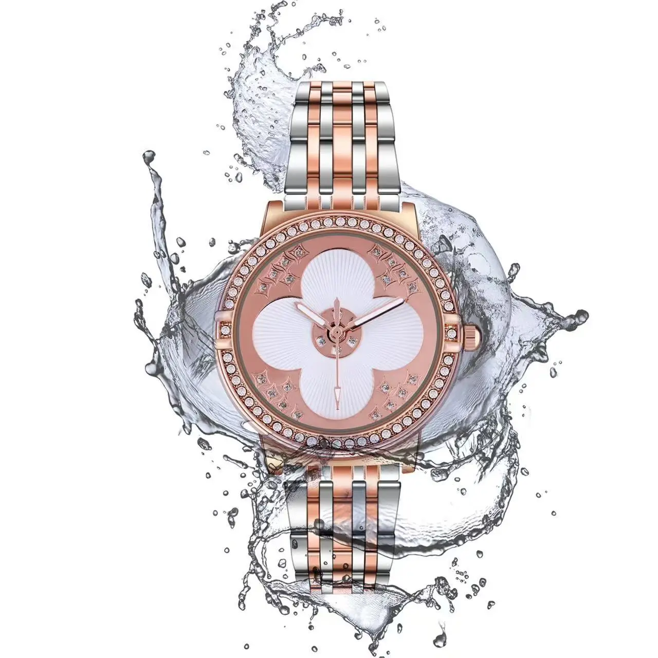 Women's Rose Gold Rhinestone Quartz Watch with Pearl Strap