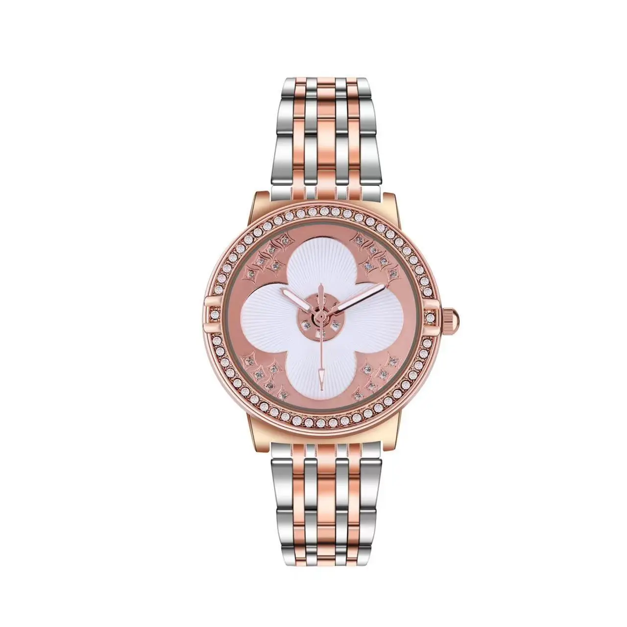 Women's Rose Gold Rhinestone Quartz Watch with Pearl Strap