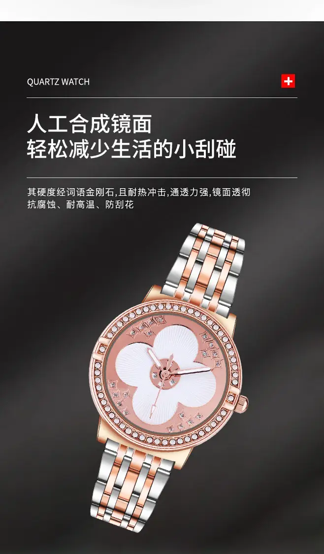 Women's Rose Gold Rhinestone Quartz Watch with Pearl Strap — feature 4