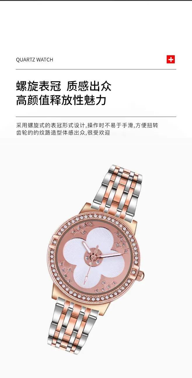 Women's Rose Gold Rhinestone Quartz Watch with Pearl Strap — feature 5