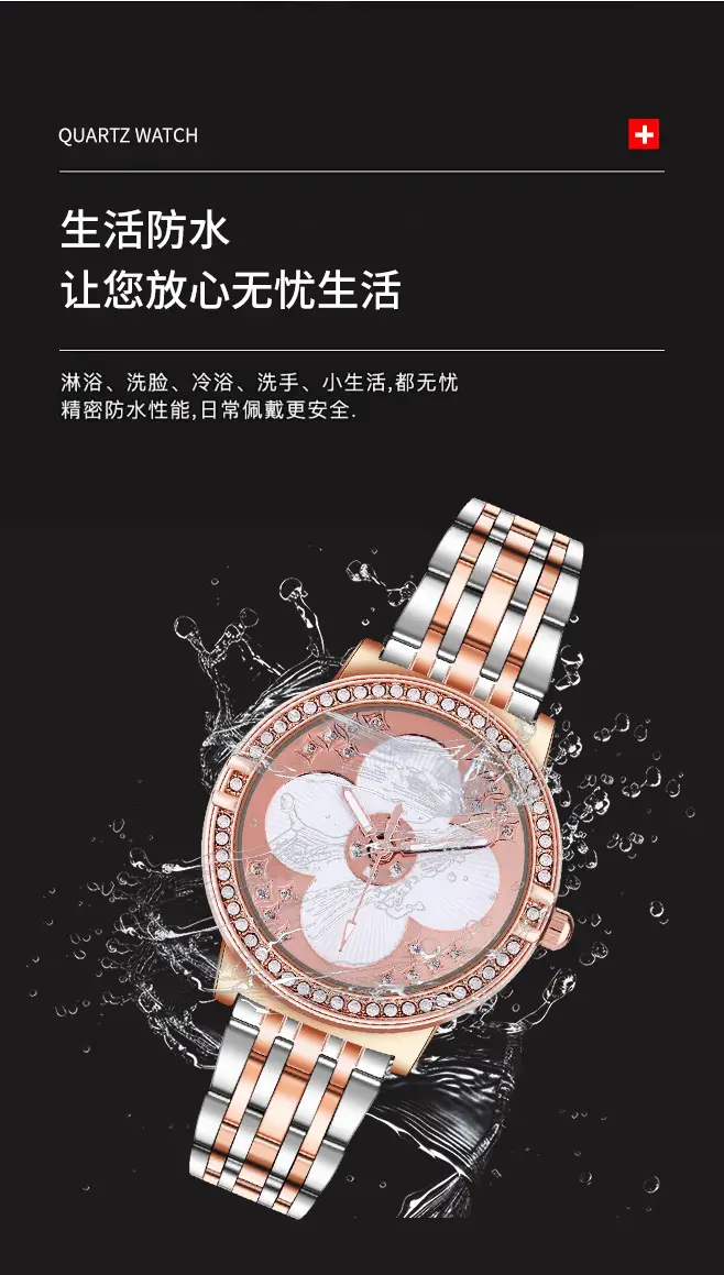 Women's Rose Gold Rhinestone Quartz Watch with Pearl Strap — feature 6