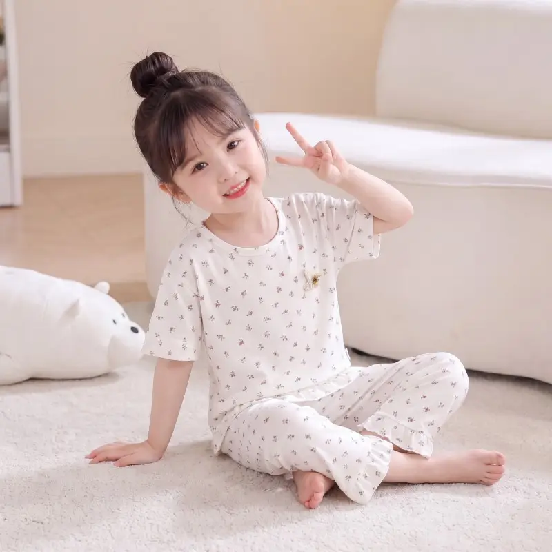 Children's Pajamas suit Summer New Girls' Boneless Modal Capri Pants Girls' Air-conditioning Clothing Home Clothes Children's Clothing