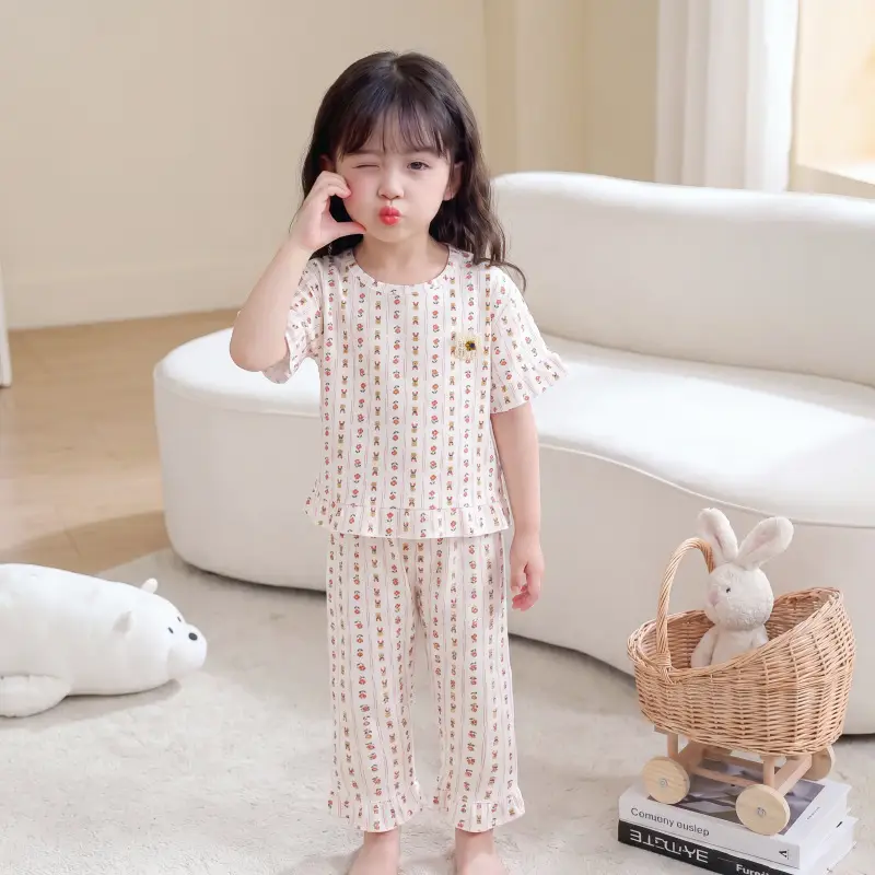 Children's Pajamas suit Summer New Girls' Boneless Modal Capri Pants Girls' Air-conditioning Clothing Home Clothes Children's Clothing