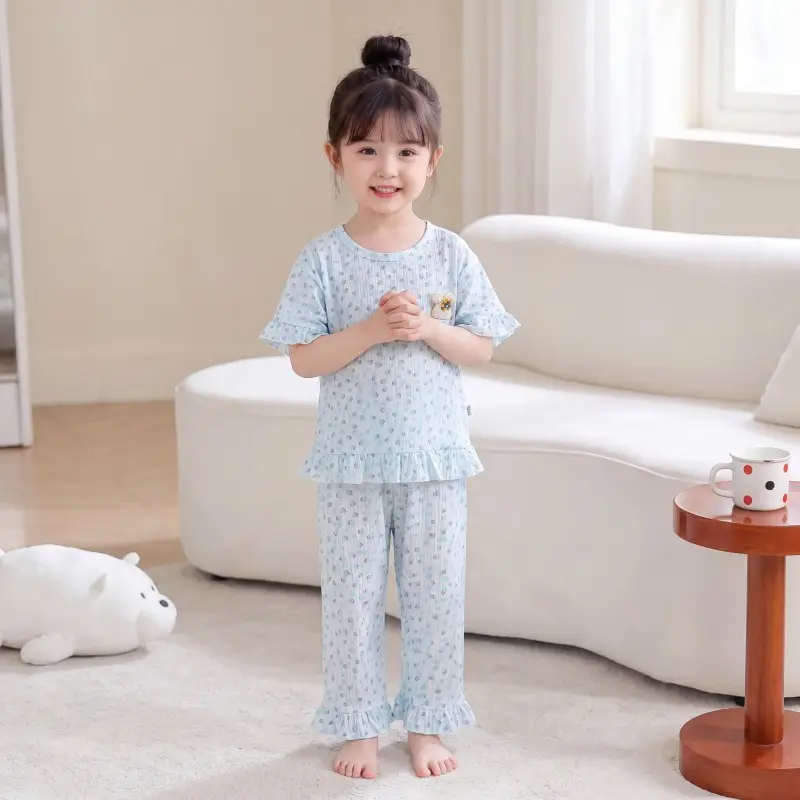 Children's Pajamas suit Summer New Girls' Boneless Modal Capri Pants Girls' Air-conditioning Clothing Home Clothes Children's Clothing
