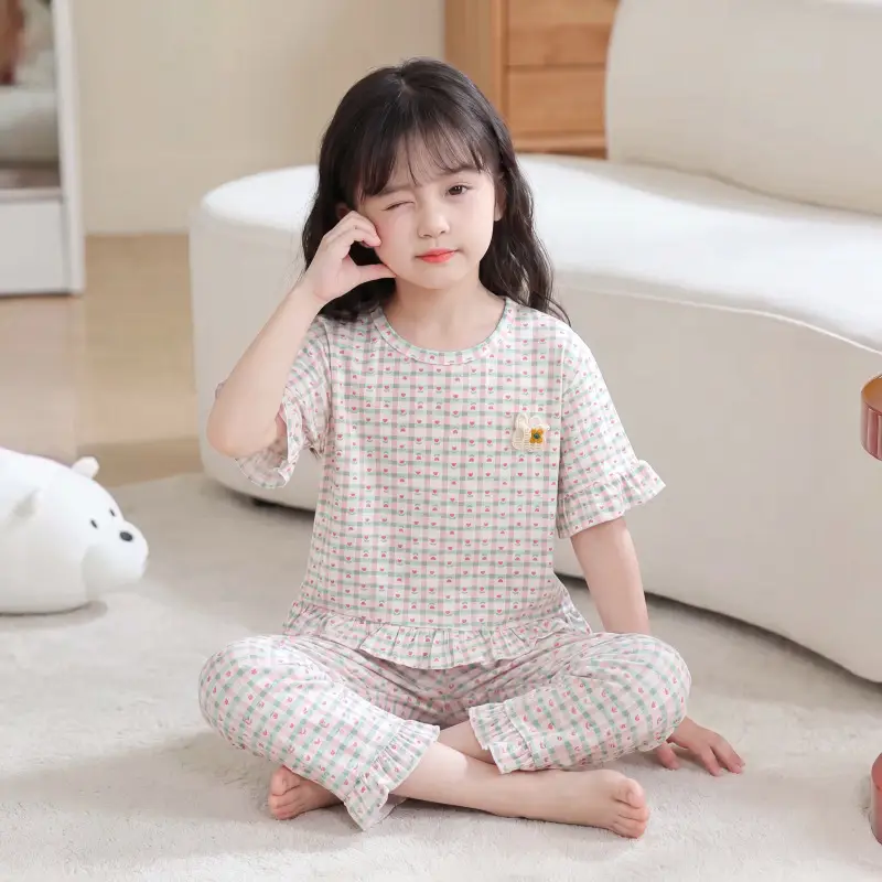 Children's Pajamas suit Summer New Girls' Boneless Modal Capri Pants Girls' Air-conditioning Clothing Home Clothes Children's Clothing