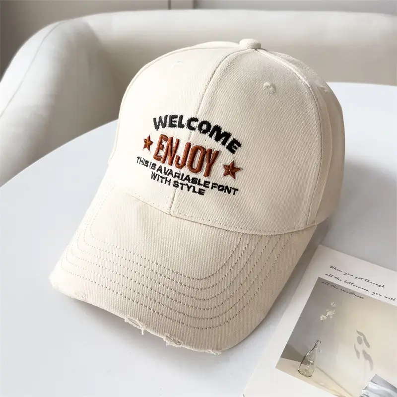 Korean Style Embroidered Baseball Cap for Women Tan - Image 2
