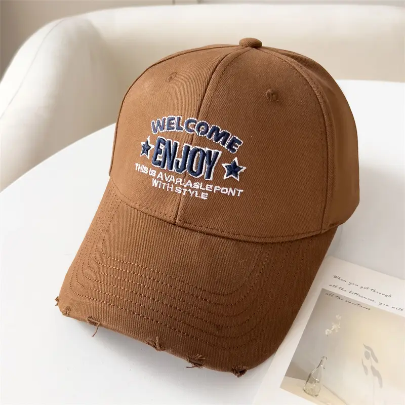Korean Style Embroidered Baseball Cap for Women Tan - Image 4