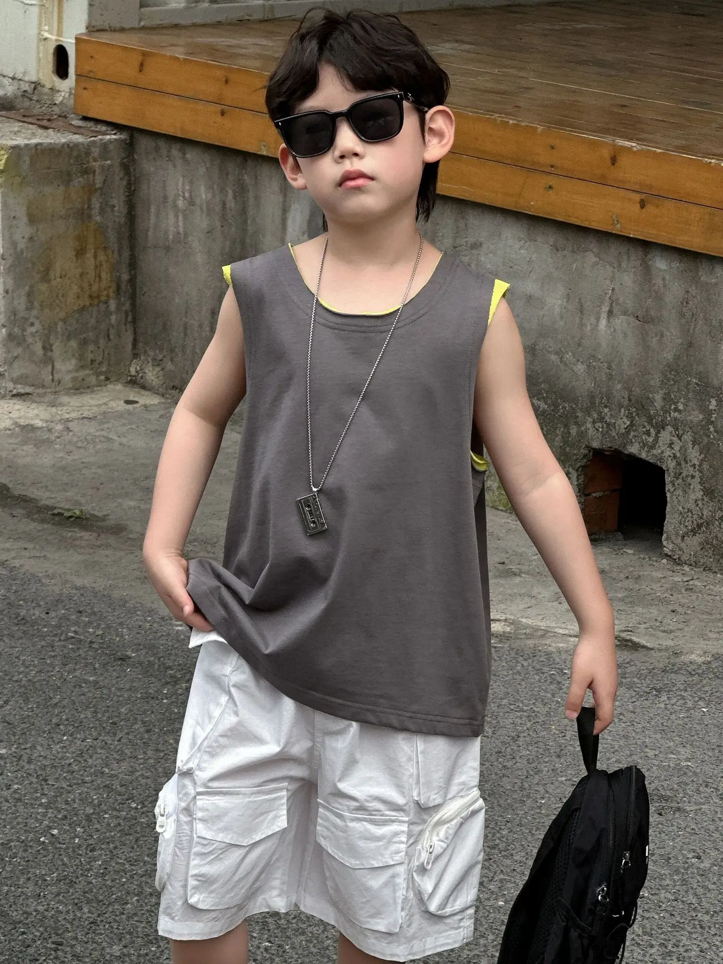 Boys Sleeveless Vest Grey White 2025 Kids - Image 2