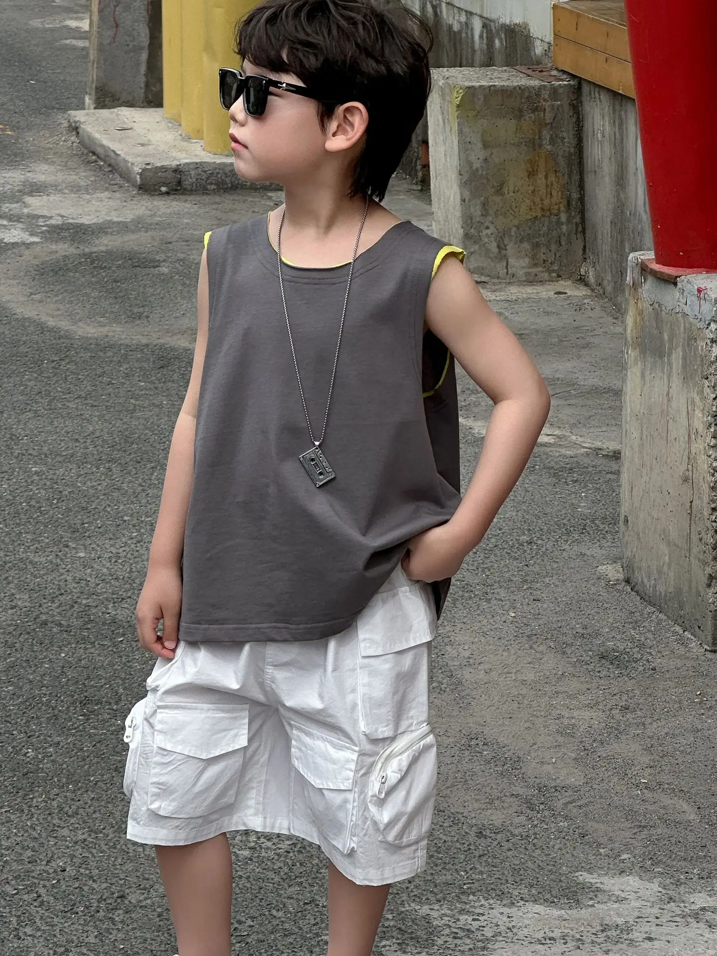 Boys Sleeveless Vest Grey White 2025 Kids - Image 3