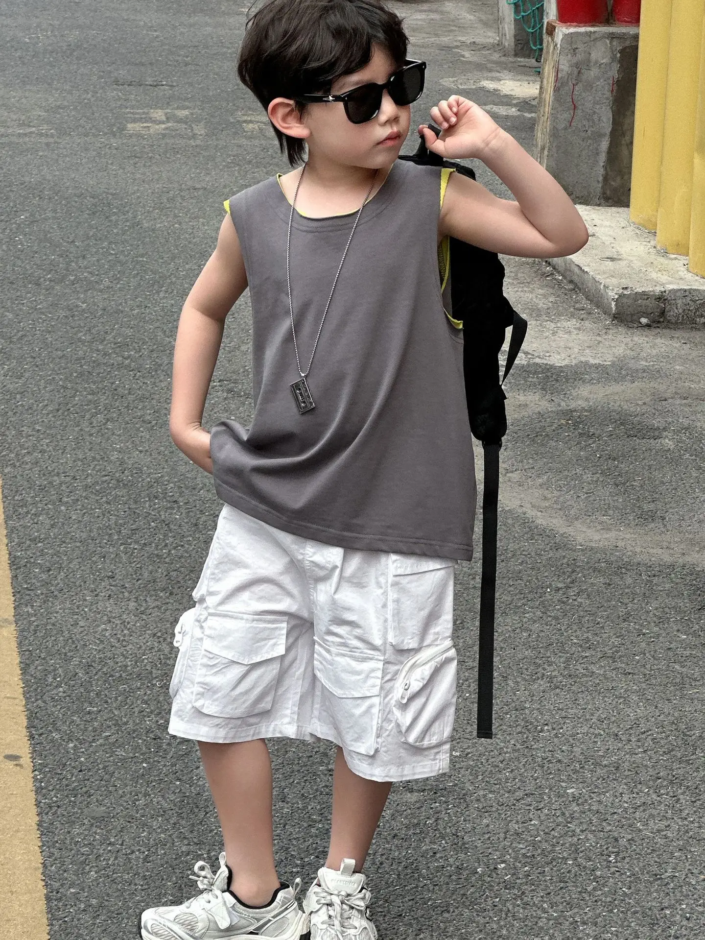Boys Sleeveless Vest Grey White 2025 Kids - Image 4