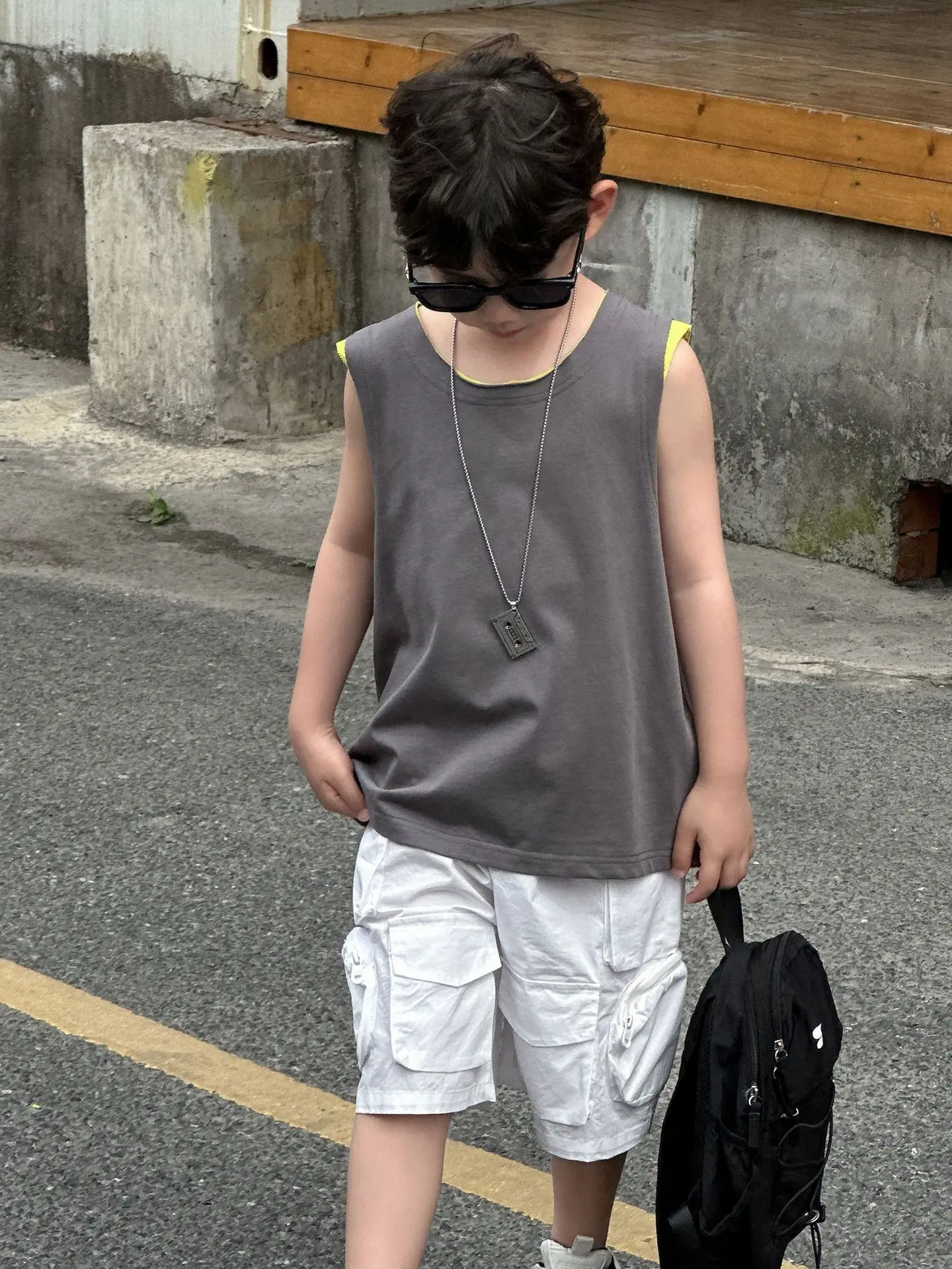 Boys Sleeveless Vest Grey White 2025 Kids - Image 5