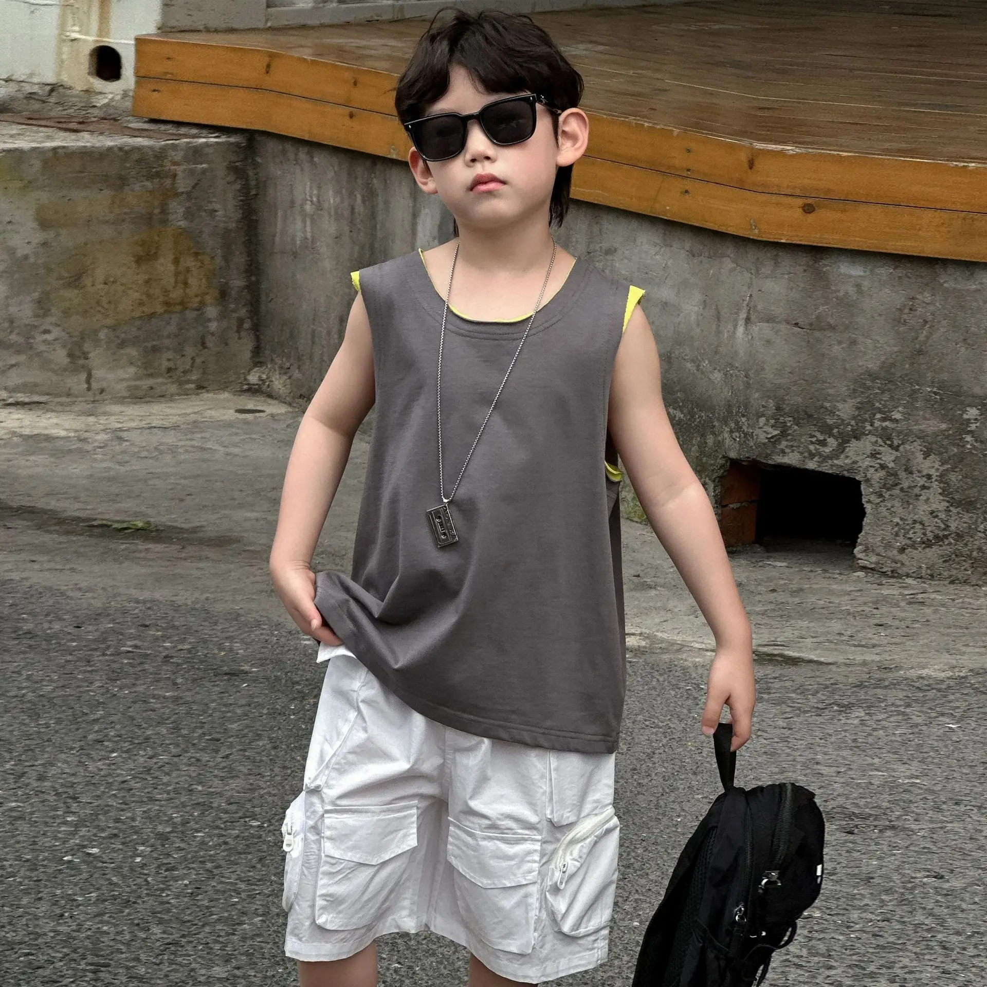 Boys Sleeveless Vest Grey White 2025 Kids — feature 10