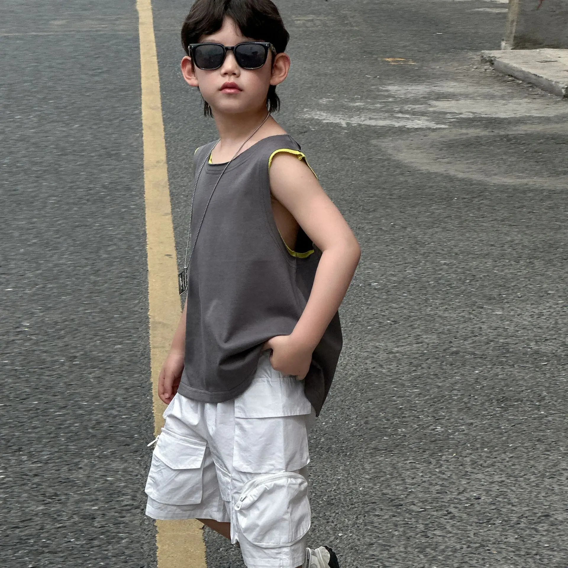 Boys Sleeveless Vest Grey White 2025 Kids — feature 11