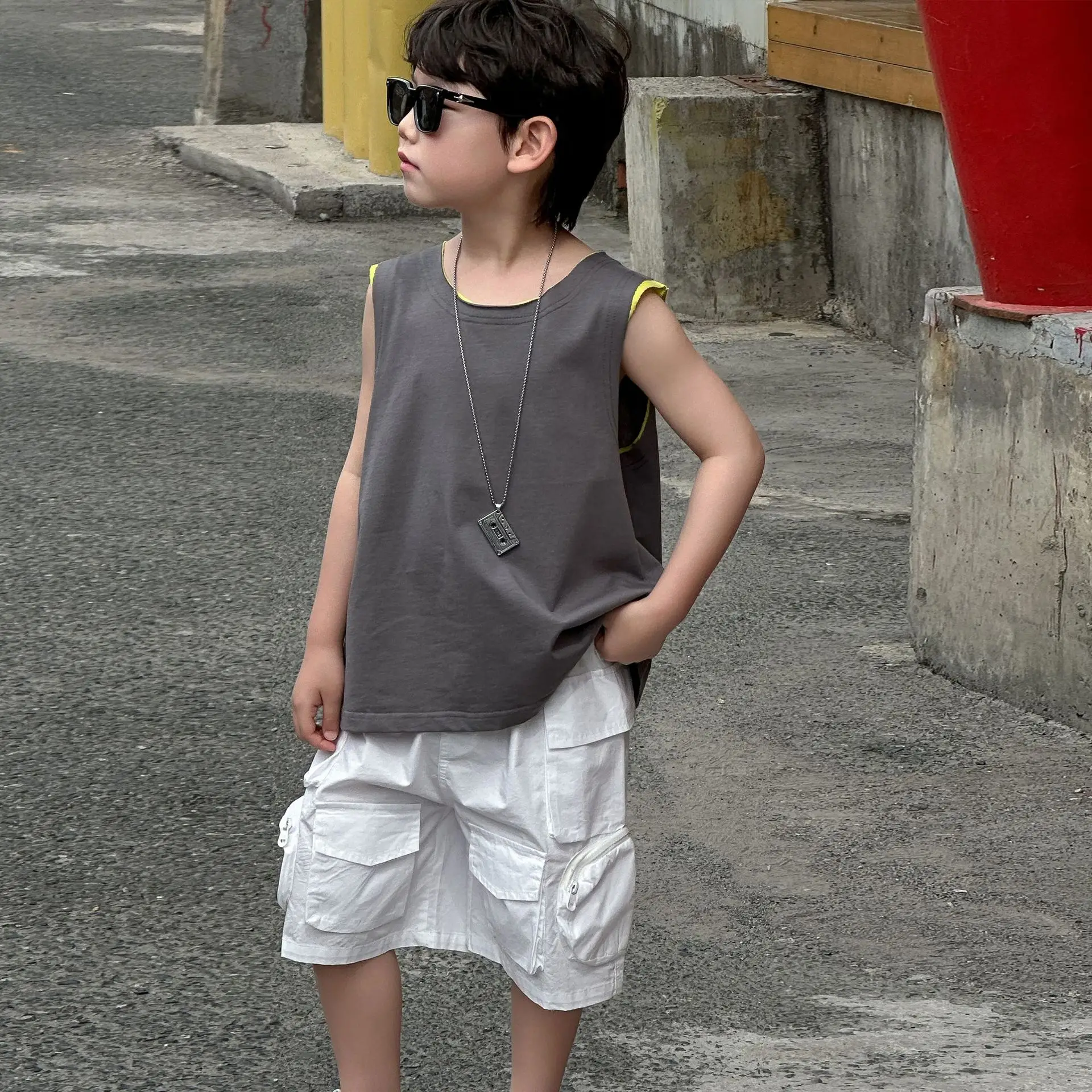 Boys Sleeveless Vest Grey White 2025 Kids — feature 12
