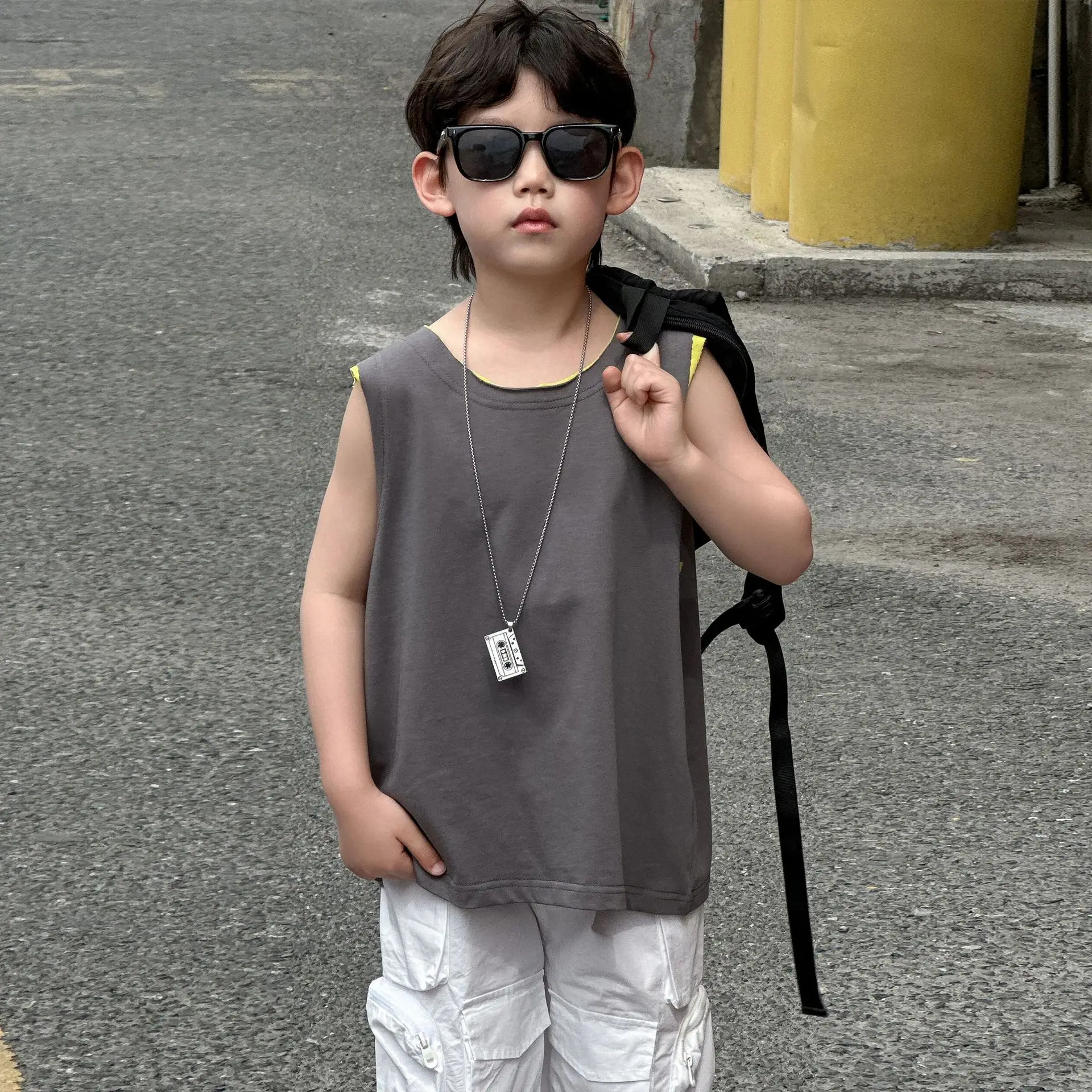 Boys Sleeveless Vest Grey White 2025 Kids — feature 2