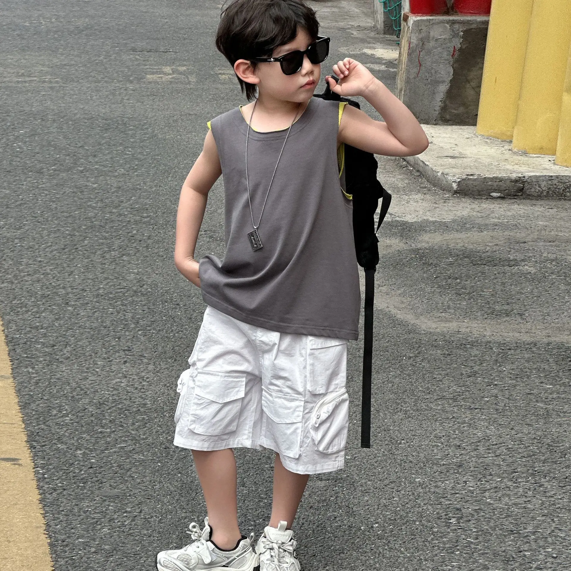Boys Sleeveless Vest Grey White 2025 Kids — feature 6