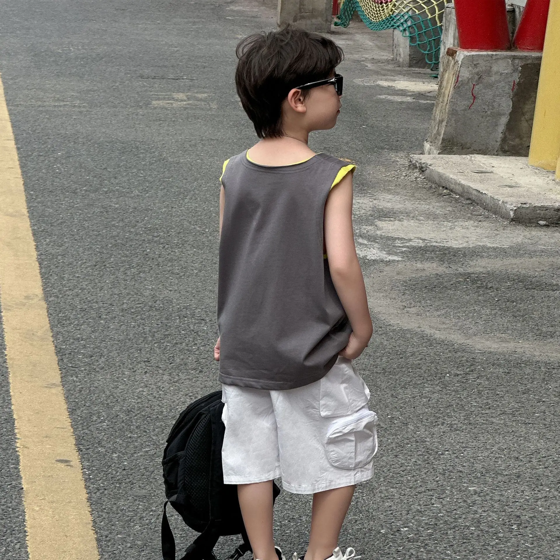 Boys Sleeveless Vest Grey White 2025 Kids — feature 7