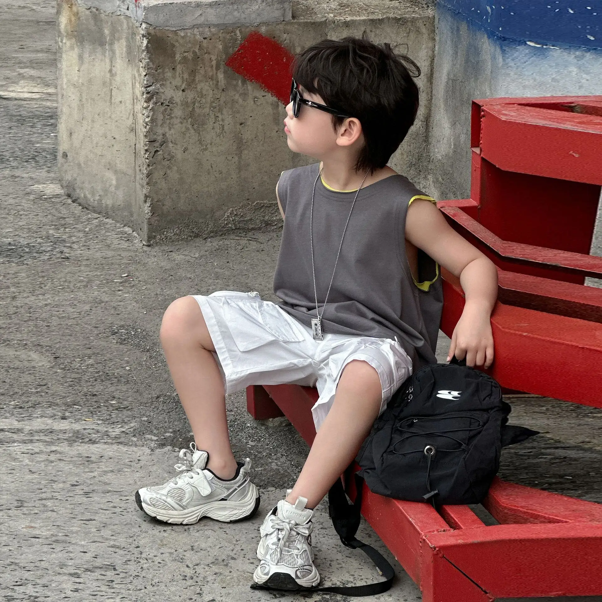 Boys Sleeveless Vest Grey White 2025 Kids — feature 8