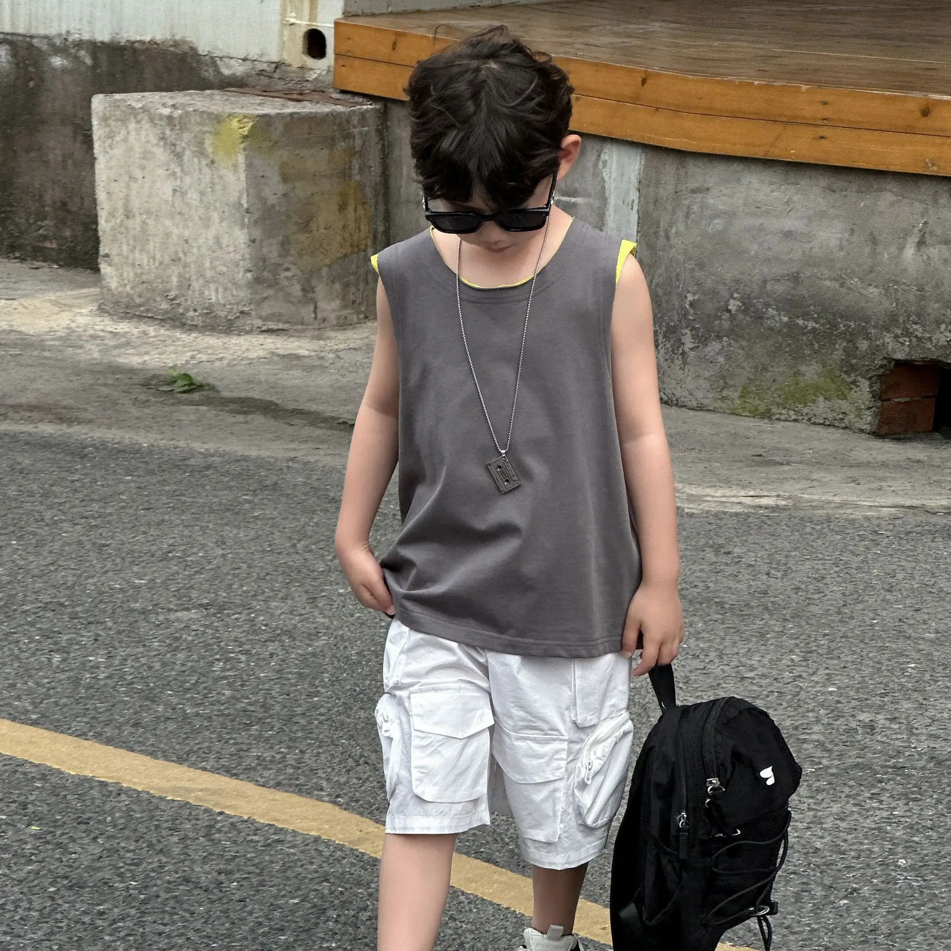Boys Sleeveless Vest Grey White 2025 Kids — feature 9