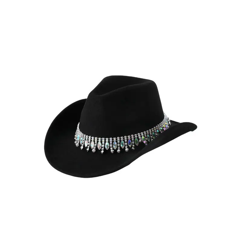 Black Tassels & Gemstone Cowboy Hat for Men Women - Image 15
