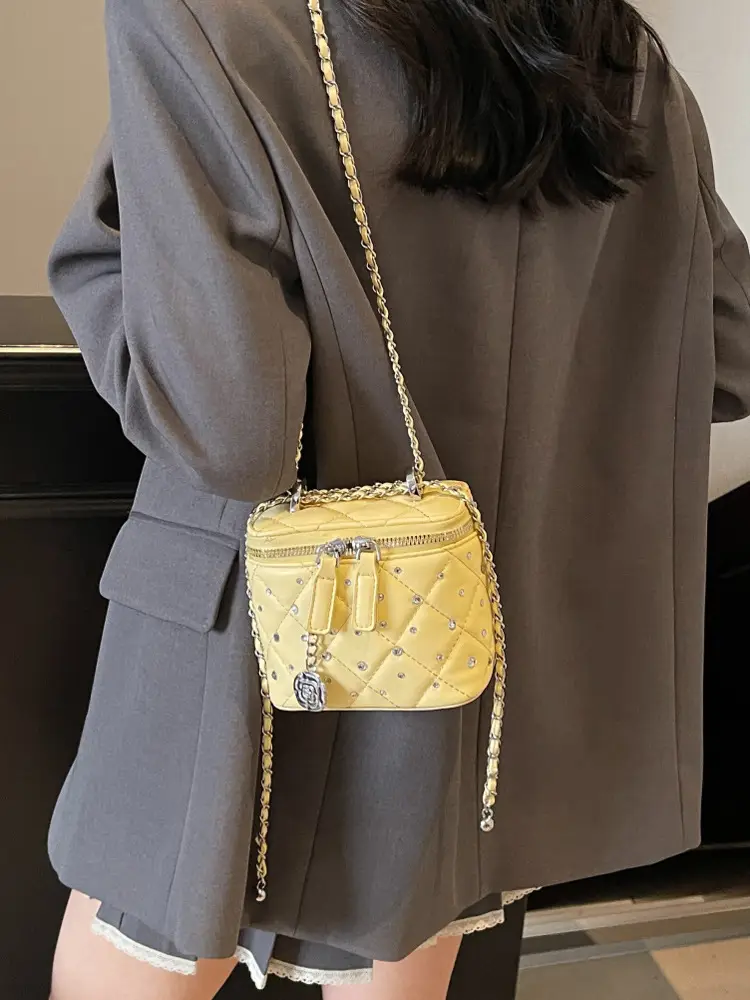 Diamond Studded French Mini Crossbody Bag Pink - Image 7